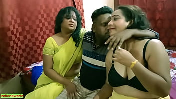 Indian Bengali fellow getting scared to penetrate two milf bhabhi