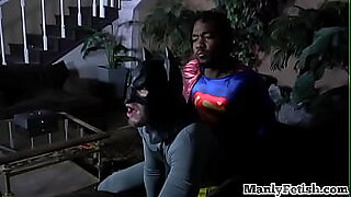 Superman barebacking batman after bj in interracial duo