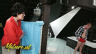 Experienced Angel pleases her younger lover with skillful oral techniques.