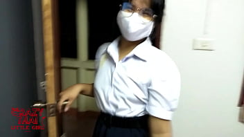 Asian teen sex with his gf wear thai student uniform