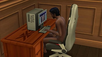 Indian Stepson draining in front of computer | StepMom catches