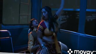 Seductive Indian milf with big tits on bus.