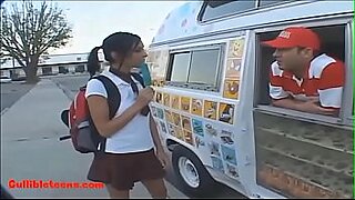 Gullibleteens.com icecream truck blond short haired teen fucked eats cumcandy
