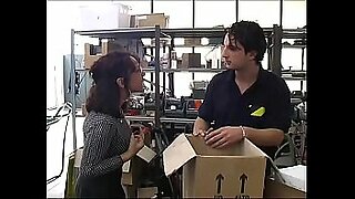 Sexy secretary in a warehouse brutally fucked by workers!