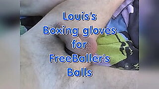 Testing my boxing gloves on Freeballer'_s nads